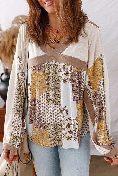 Penelope Patchwork Long Sleeve Top - Bel Air Boutique