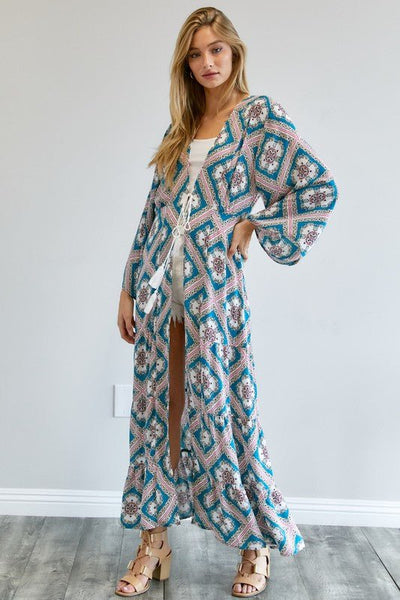 Printed Long Sleeve Loose Kimono - Bel Air Boutique