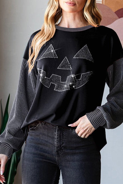 Pumpkin Face Ribbed Patchwork Top - Bel Air Boutique
