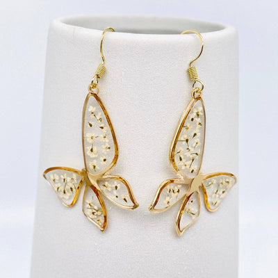 Queen Anne's Lace Butterfly Shape Dried Flower Earrings - PDF - Bel Air Boutique