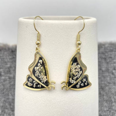 Queen Anne's Lace Dried Flower Black Butterfly Earrings - PDF - Bel Air Boutique