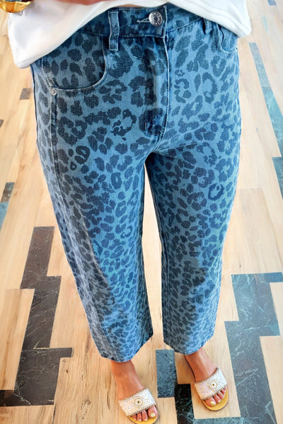 Sky Blue Leopard Print Straight Loose Jeans - Bel Air Boutique