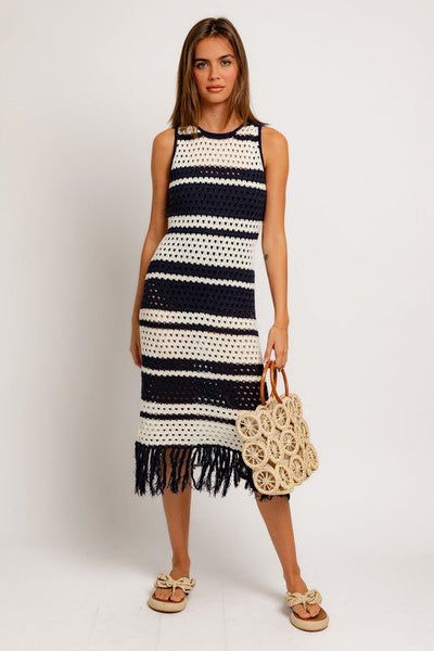 Sleeveless Crochet Effect Sweater Dress - Bel Air Boutique