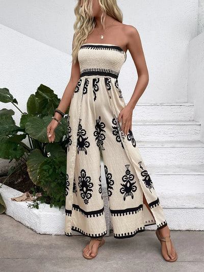 Smocked Printed Wide Leg Jumpsuit - Bel Air Boutique