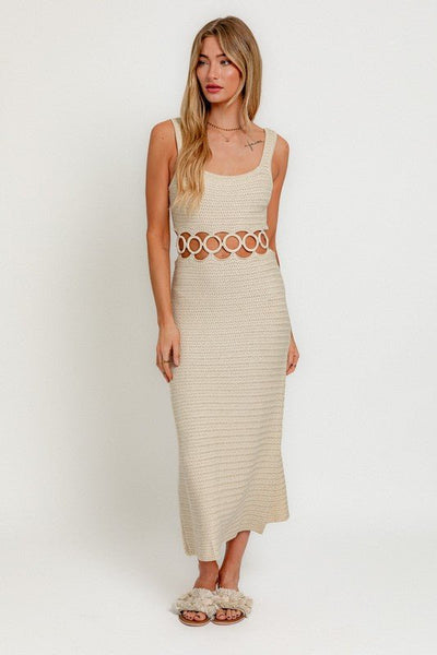 Square Neck Sleeveless Crochet Midi Dress - Bel Air Boutique