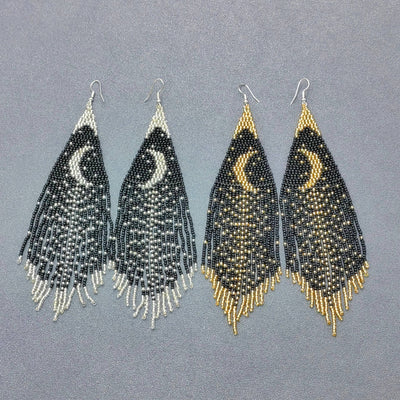Star Moon Night Sky Seed Beads Tassel Earrings - SB/MS - Bel Air Boutique