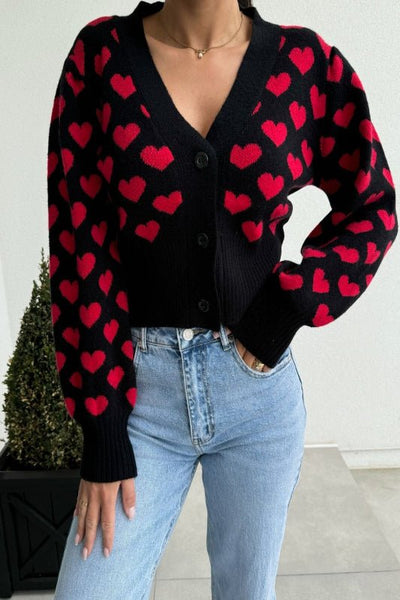 Valentine’s Day Heart V - Neck Cropped Cardigan - Bel Air Boutique