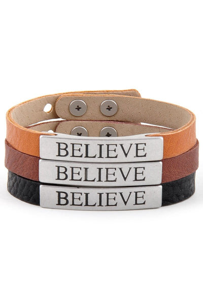 Believe Virtue plaque leather bracelet - Bel Air Boutique