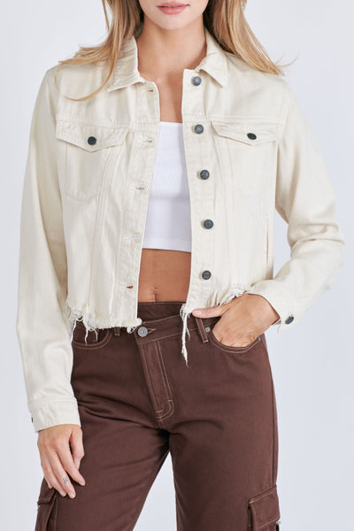 Cream Cropped Frayed Jacket - Bel Air Boutique