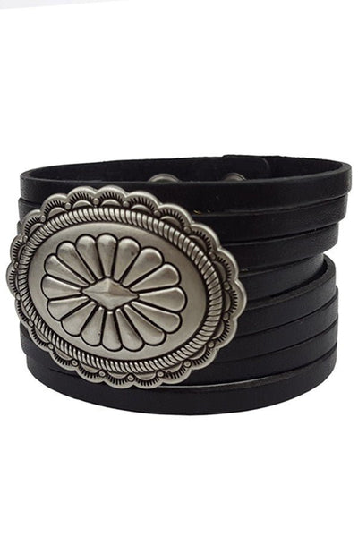 Leather Cuff Bracelet with Silver Concho - Bel Air Boutique
