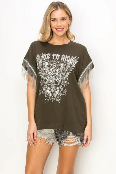 Live To Ride Fringe Tee - Bel Air Boutique