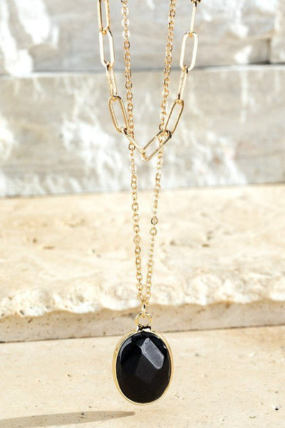 Natural Stone Oval Pendant Layered Necklace - Bel Air Boutique