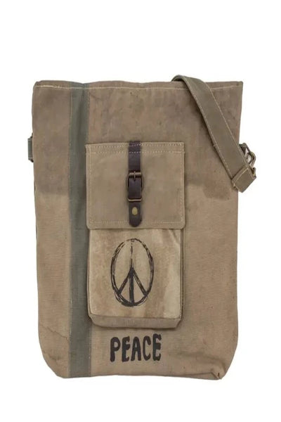 Peace Sign Recycled Military Tent Bag Large - Bel Air Boutique