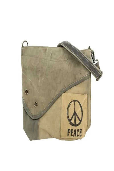 Peace Sign Recycled Military Tent Crossbody Bag - Bel Air Boutique