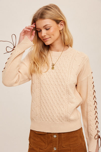 Suzy Sweater w/lace-up suede detail - Bel Air Boutique